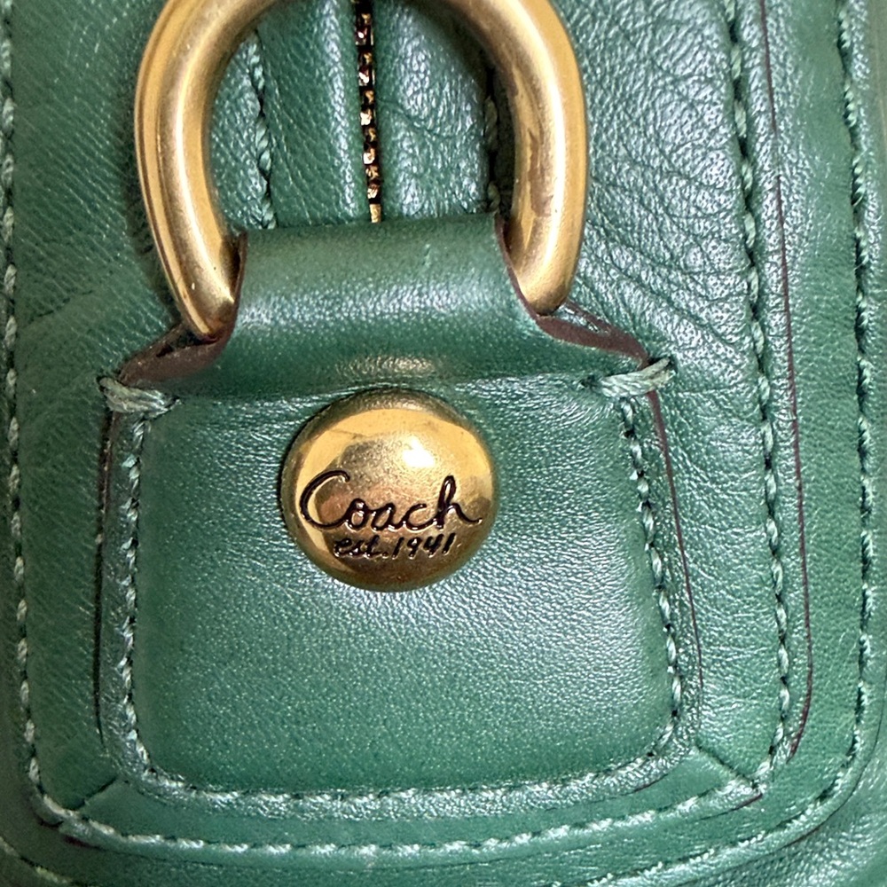 VINTAGE Coach Dark Green Leather Satchel with Gold Hardware - Picture 9 of 16